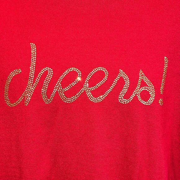 Calligraphie CHEERS Rhinestone Holiday Christmas Sweater Size Medium - Picture 2 of 5